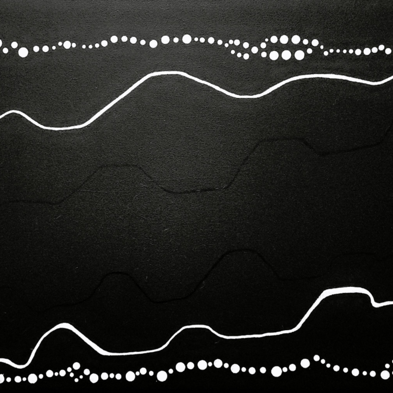 ‘Revealing Hidden Frequencies’ is a minimalist exploration of frequency, awareness and the subtle patterns that shape our experience of the world. Set against a solid black canvas (pure awareness), white circular forms drift across the upper and lower edges of the composition, like traces left behind through movement or the visible imprint of an unseen journey. Beneath each trail, flowing lines ripple gently across the canvas, suggesting vibration, rhythm and continuity.
Running through the centre, further lines appear – mirror-like in form yet almost invisible. Created in gloss rather than colour, they reveal themselves only as the viewer shifts perspective, quietly inviting a different way of seeing.
The work reflects the frequencies we live by, our thoughts, emotions and actions, and the patterns they create over time. Much of what shapes our experience exists just beyond immediate awareness. As humans, our conscious understanding often arrives slightly after the thoughts, emotions and actions already unfolding within us. It is in the pause between stimulus to response through awareness that we create space to observe, reflect and choose.
Like new neural pathways gradually forming alongside familiar ones, transformation is a process of bringing what was once automatic into conscious awareness. Old patterns and emerging possibilities can exist together as we learn to shift, adapt and grow.
Revealing Hidden Frequencies invites the viewer to pause, look again, and consider what may already be present but waiting to be seen. Like hindsight, sometimes a change in perspective allows us to recognise the patterns that were there all along - and discover the possibility of a different path forward.